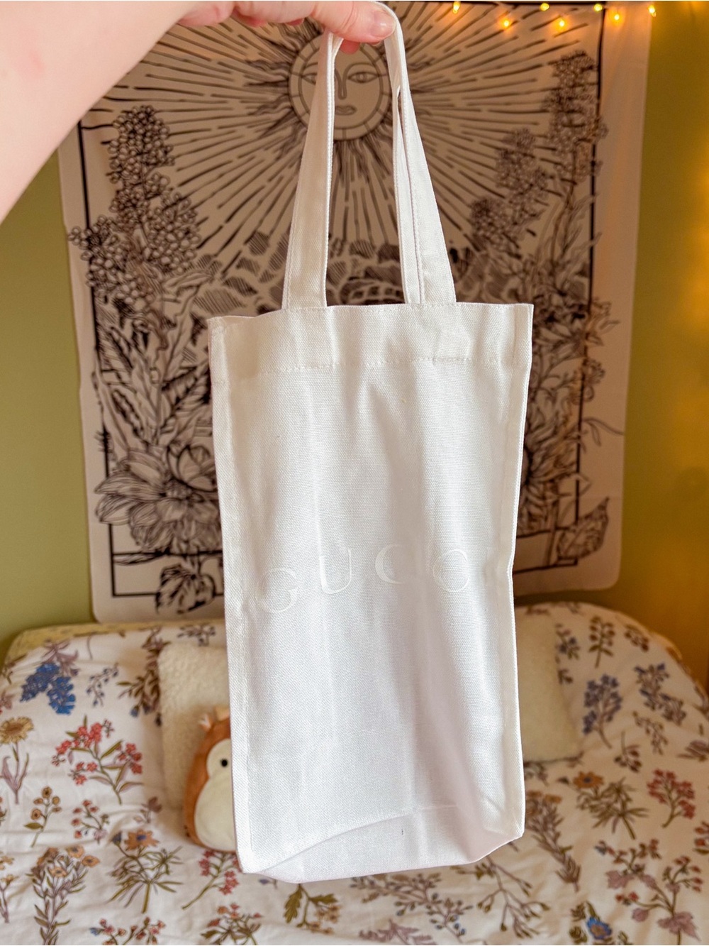 Gucci Tall White Canvas Shopping Tote Bag Authentic Packaging